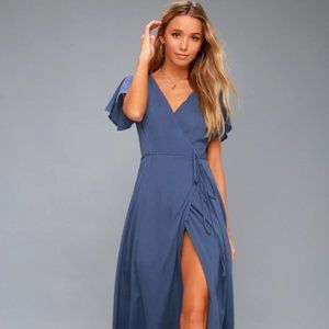NWT Lulus Heart of Marigold Blue Wrap Maxi Dress